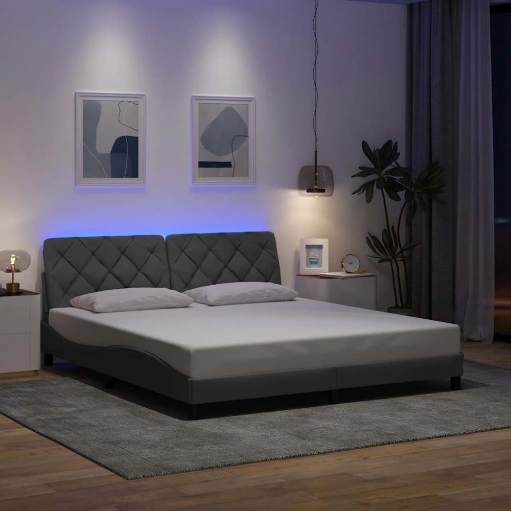 Lovos rėmas su LED be čiužinio, šviesiai pilkas, 180x200 cm