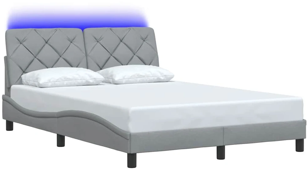 Lovos rėmas su LED be čiužinio, šviesiai pilkas, 140x190 cm