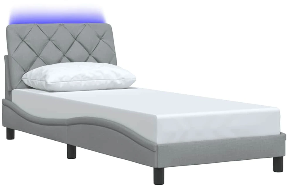 Lovos rėmas su LED be čiužinio, šviesiai pilkas, 90x200 cm