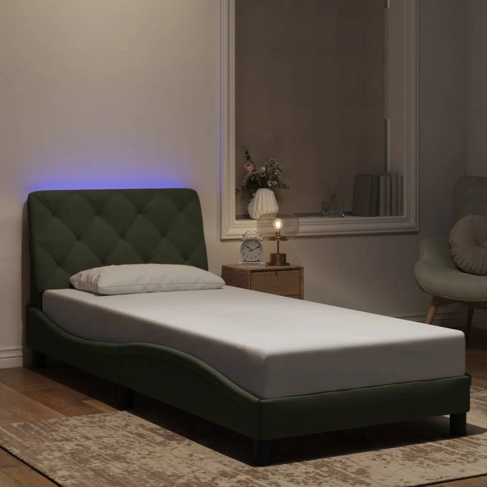 Lovos rėmas su LED, šviesiai pilkas, 90x190cm, aksomas