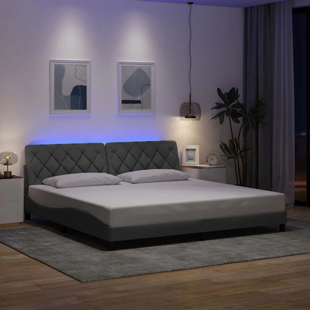 Lovos rėmas su LED be čiužinio, šviesiai pilkas, 200x200 cm