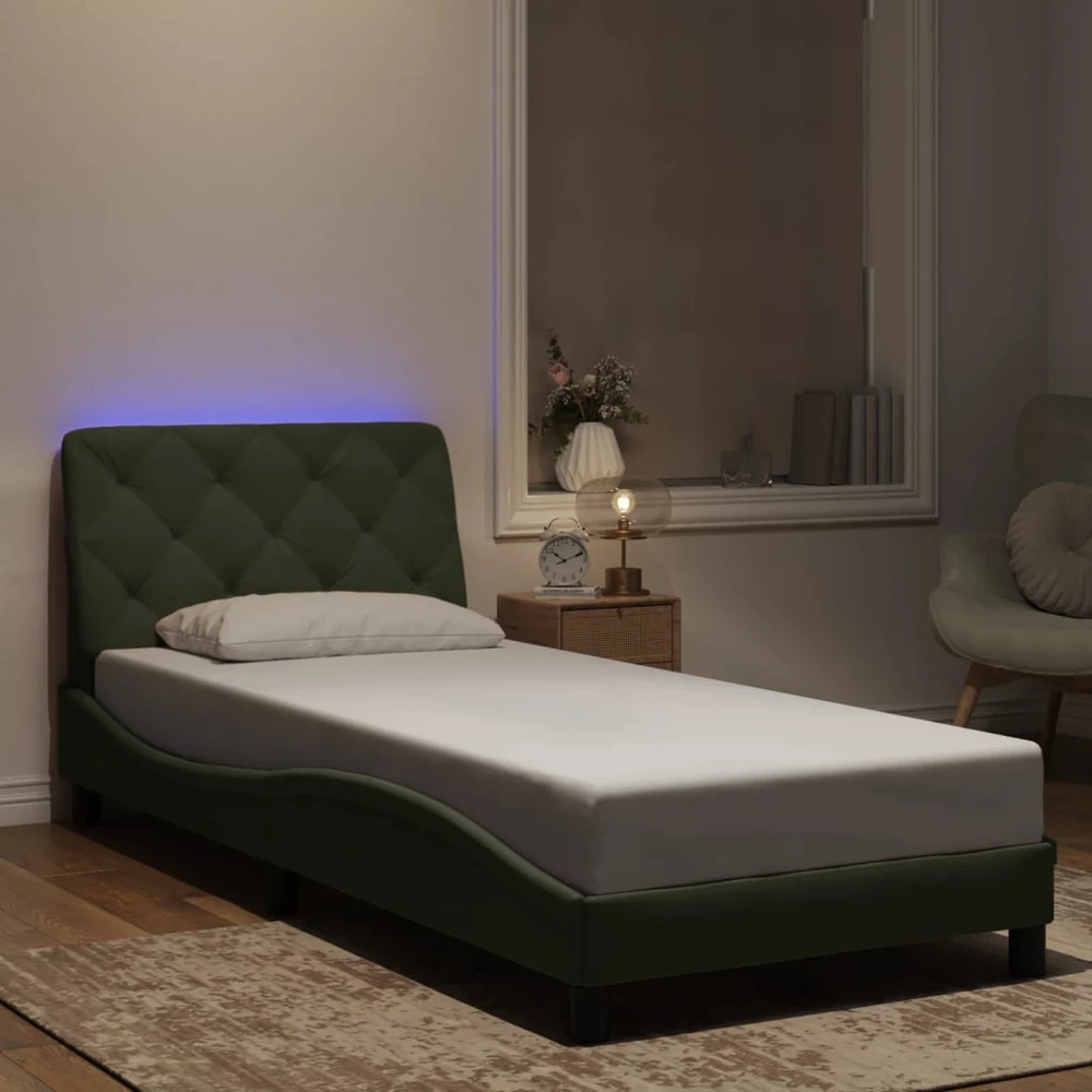 Lovos rėmas su LED, šviesiai pilkas, 80x200cm, aksomas
