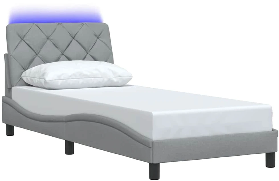 Lovos rėmas su LED be čiužinio, šviesiai pilkas, 90x190 cm