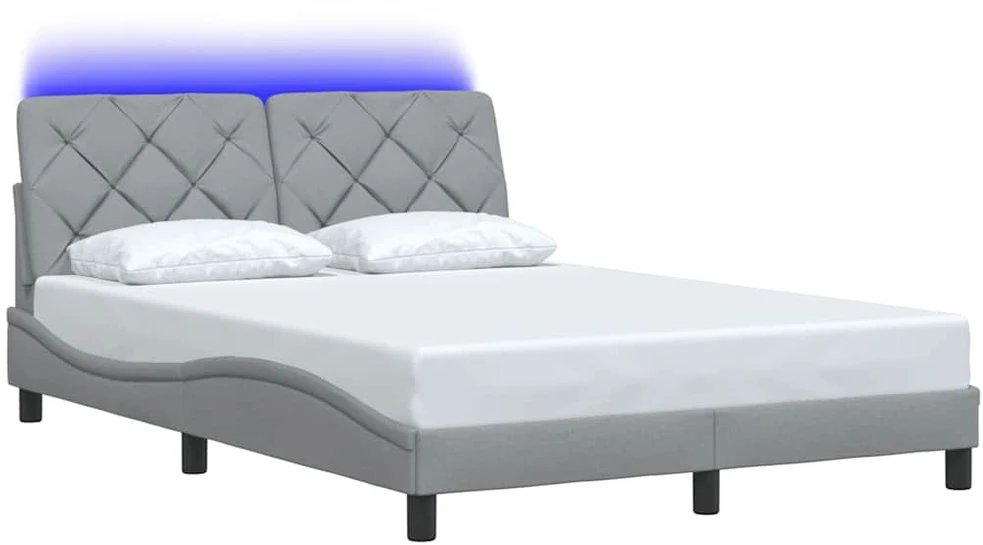 Lovos rėmas su LED be čiužinio, šviesiai pilkas, 120x200 cm