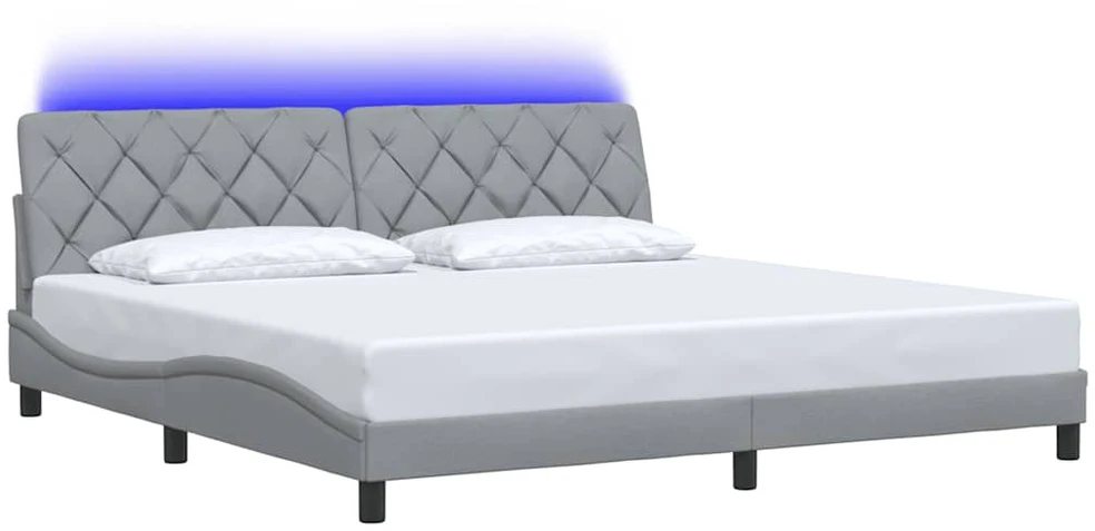 Lovos rėmas su LED be čiužinio, šviesiai pilkas, 200x200 cm