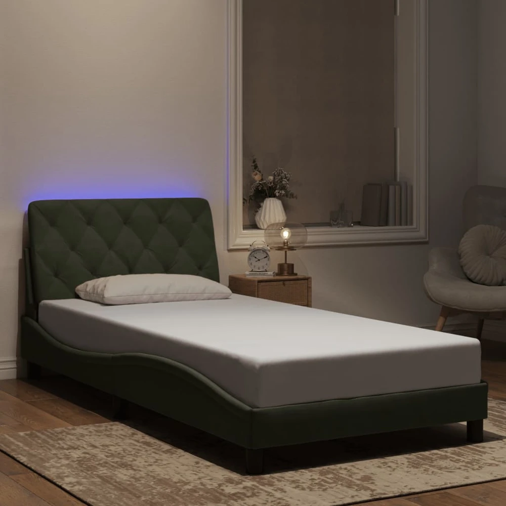 Lovos rėmas su LED, šviesiai pilkas, 100x200cm, aksomas