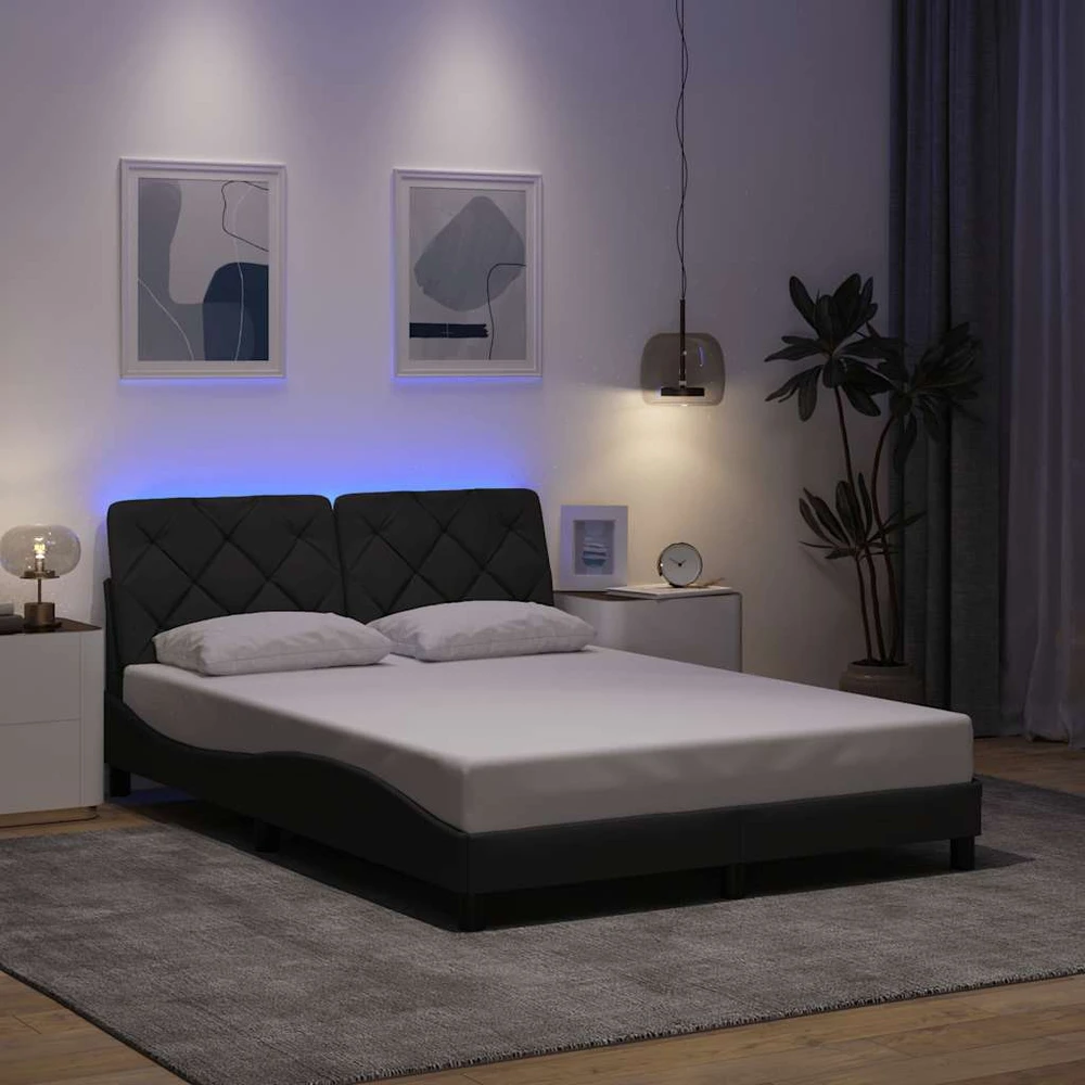 Lovos rėmas su LED be čiužinio, tamsiai pilkas, 140x190 cm
