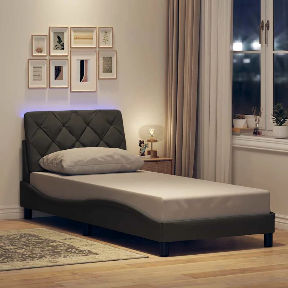 Lovos rėmas su LED be čiužinio, tamsiai pilkas, 90x200 cm