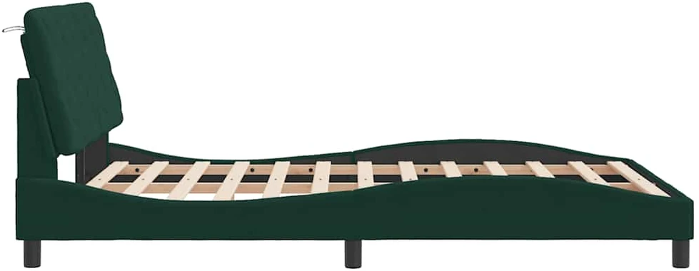 Lovos rėmas su LED, tamsiai žalias, 140x200cm, aksomas