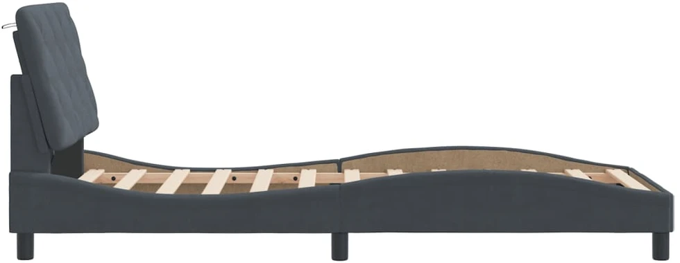 Lovos rėmas su LED, tamsiai pilkas, 90x200cm, aksomas