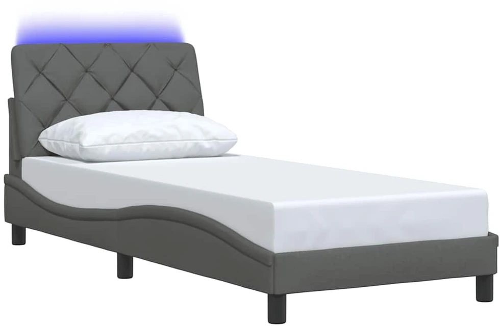 Lovos rėmas su LED be čiužinio, tamsiai pilkas, 90x200 cm