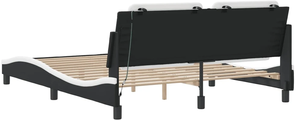 Lovos rėmas su LED, baltas ir juodas, 160x200cm, dirbtinė oda