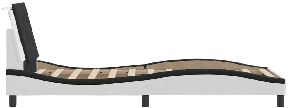 Lovos rėmas su LED, baltas ir juodas, 100x200cm, dirbtinė oda