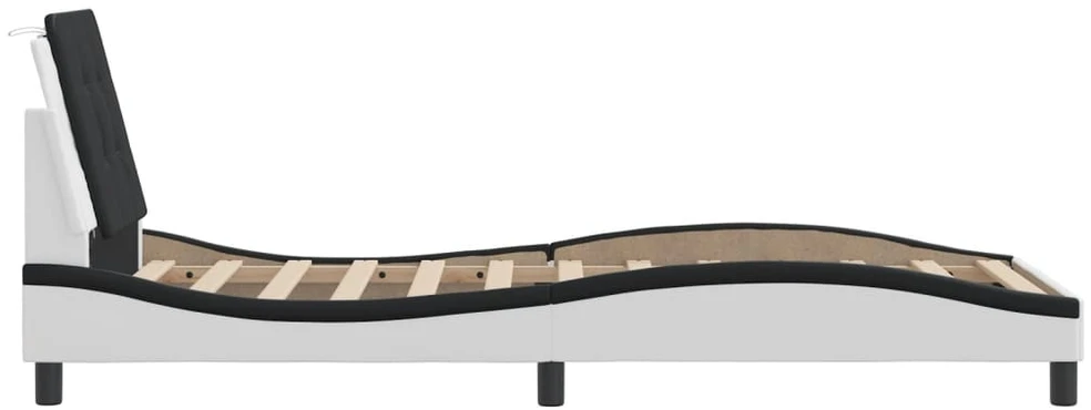 Lovos rėmas su LED, baltas ir juodas, 90x190cm, dirbtinė oda