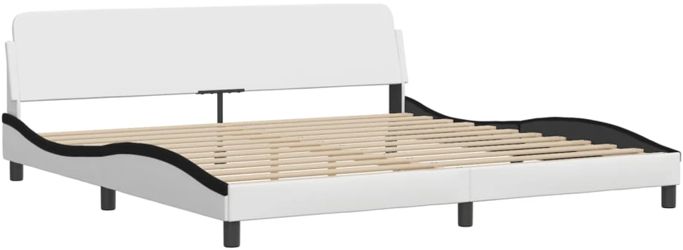 Lovos rėmas su LED, baltas ir juodas, 200x200cm, dirbtinė oda
