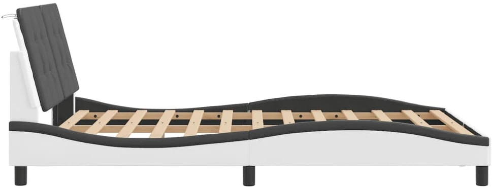 Lovos rėmas su LED, baltas ir juodas, 140x190cm, dirbtinė oda