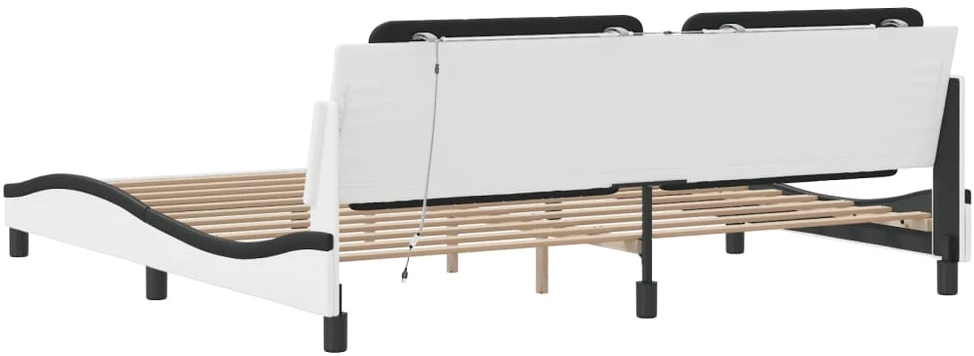 Lovos rėmas su LED, baltas ir juodas, 200x200cm, dirbtinė oda