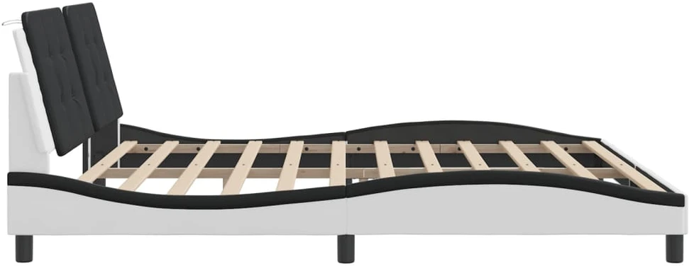 Lovos rėmas su LED, baltas ir juodas, 200x200cm, dirbtinė oda