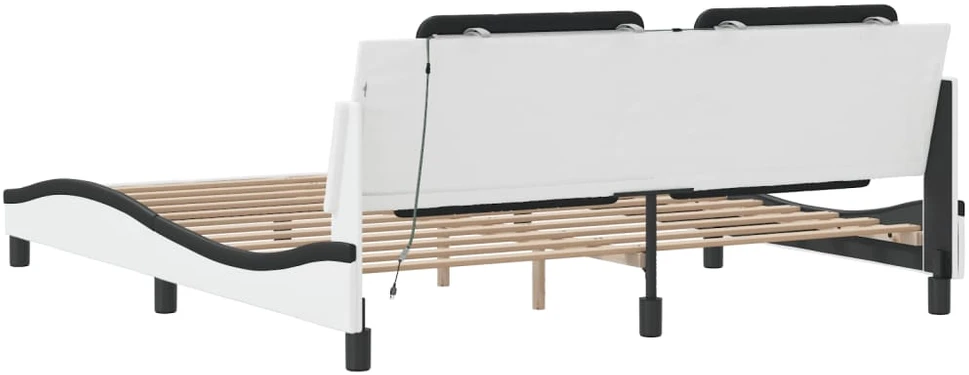 Lovos rėmas su LED, baltas ir juodas, 180x200cm, dirbtinė oda