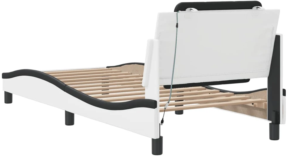 Lovos rėmas su LED, baltas ir juodas, 90x190cm, dirbtinė oda