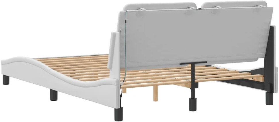 Lovos rėmas su LED, baltos spalvos, 140x190cm, dirbtinė oda