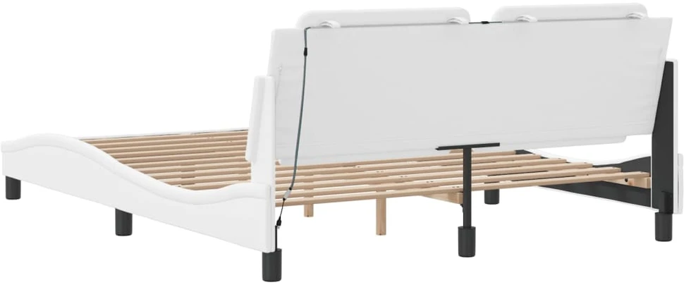 Lovos rėmas su LED, baltos spalvos, 160x200cm, dirbtinė oda