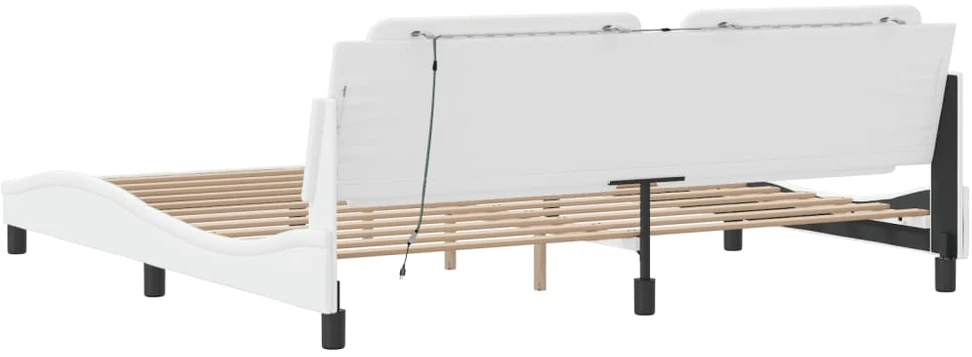 Lovos rėmas su LED, baltos spalvos, 200x200cm, dirbtinė oda