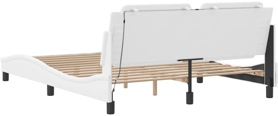 Lovos rėmas su LED, baltos spalvos, 180x200cm, dirbtinė oda