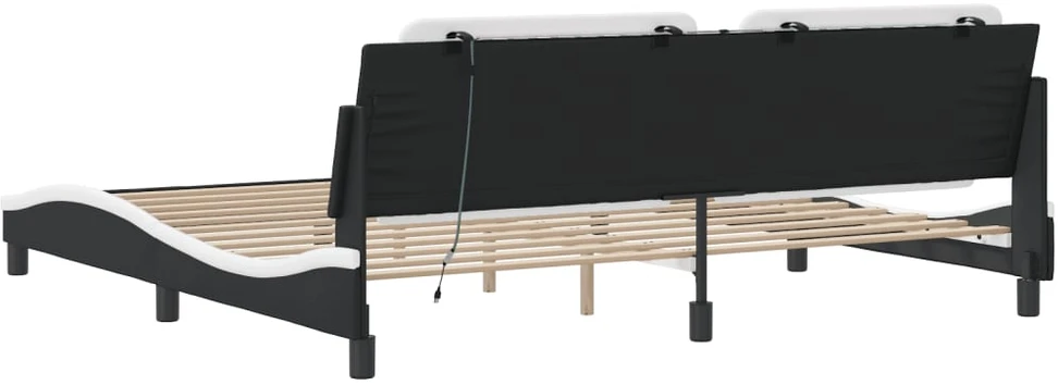 Lovos rėmas su LED, juodas ir baltas, 200x200cm, dirbtinė oda