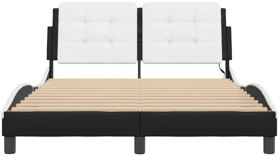 Lovos rėmas su LED, juodas ir baltas, 140x200cm, dirbtinė oda