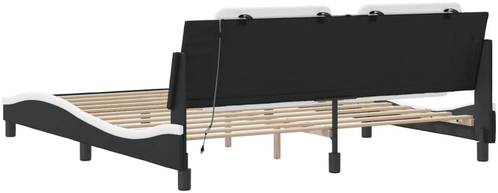 Lovos rėmas su LED, juodas ir baltas, 180x200cm, dirbtinė oda