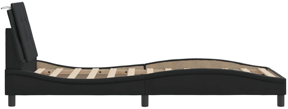 Lovos rėmas su LED, juodos spalvos, 80x200cm, dirbtinė oda