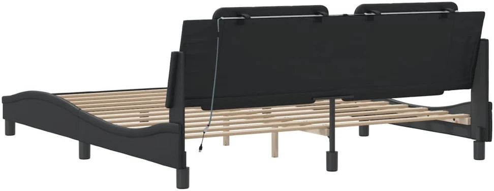 Lovos rėmas su LED, juodos spalvos, 180x200cm, dirbtinė oda
