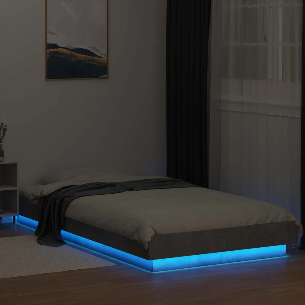 Lova Lovos rėmas su LED Betono pilka 80 x 200 cm Apdirbta mediena