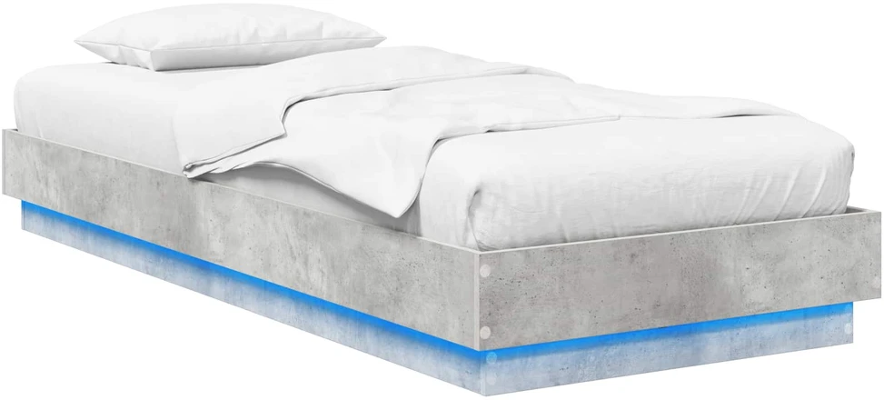 Lova Lovos rėmas su LED Betono pilka 80 x 200 cm Apdirbta mediena