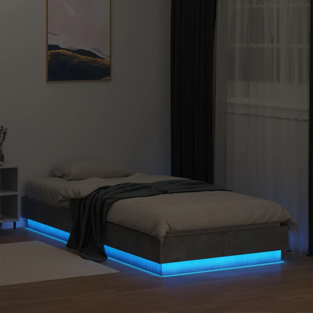 Lova Lovos rėmas su LED Betono pilka 80 x 200 cm Apdirbta mediena