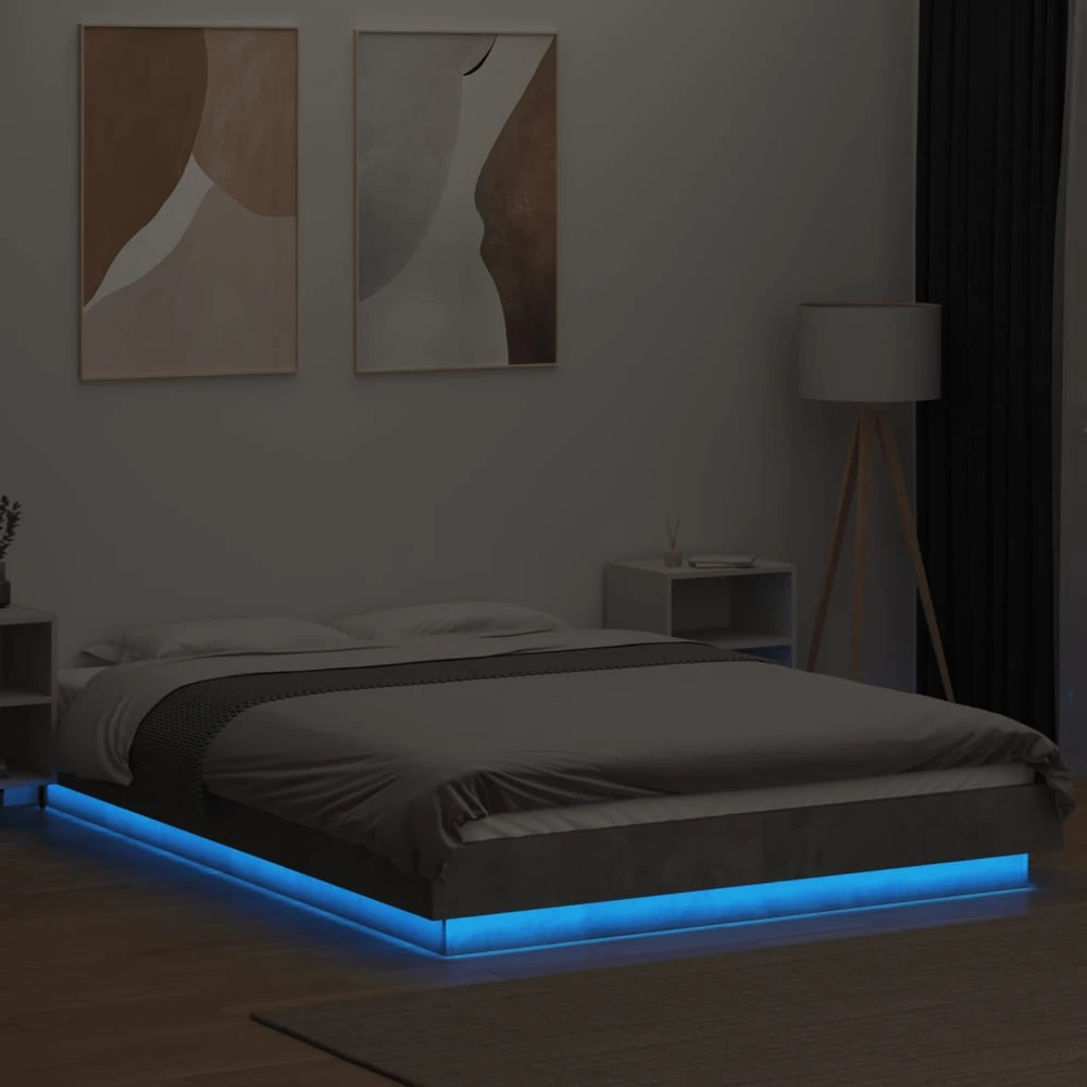 Lova Lovos rėmas su LED, betono pilkas, 135x190cm, apdirbta mediena