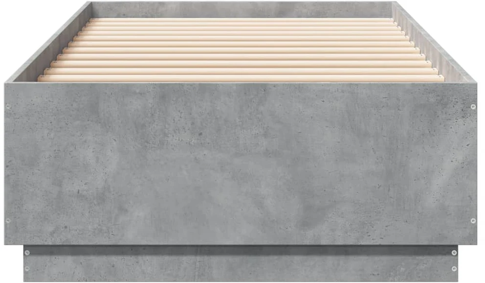 Lovos rėmas su LED, betono pilkas, 90x200cm, apdirbta mediena