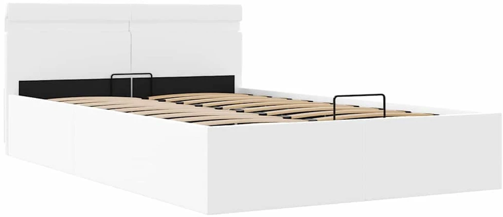 Lovos rėmas su LED/daiktadėže, baltas, 140x200cm, dirbtinė oda