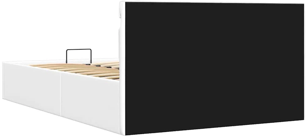 Lovos rėmas su LED/daiktadėže, baltas, 140x200cm, dirbtinė oda