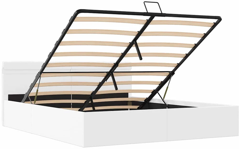 Lovos rėmas su LED/daiktadėže, baltas, 180x200cm, dirbtinė oda
