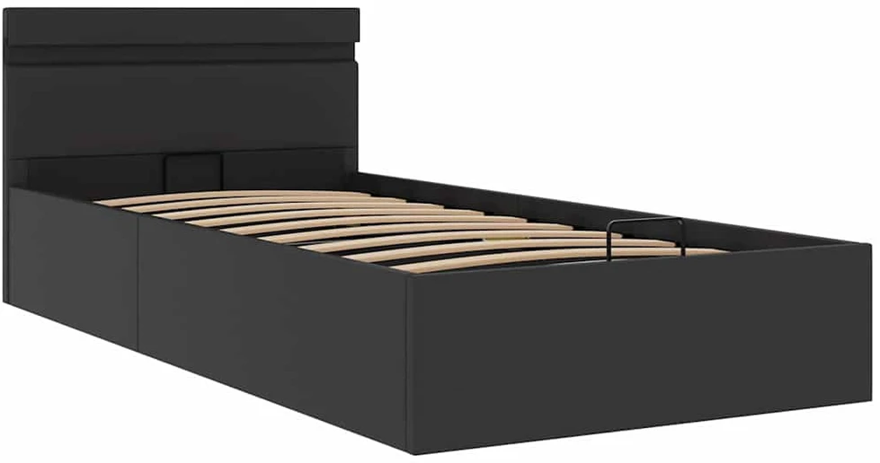 Lovos rėmas su LED/daiktadėže, juodas, 90x200cm, dirbtinė oda