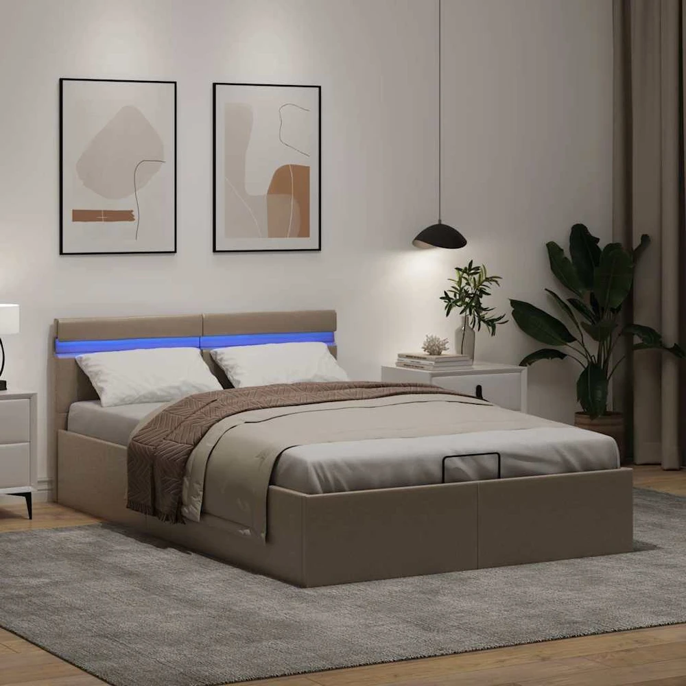 Lovos rėmas su LED/daiktadėže, rudas, 140x200cm, dirbtinė oda