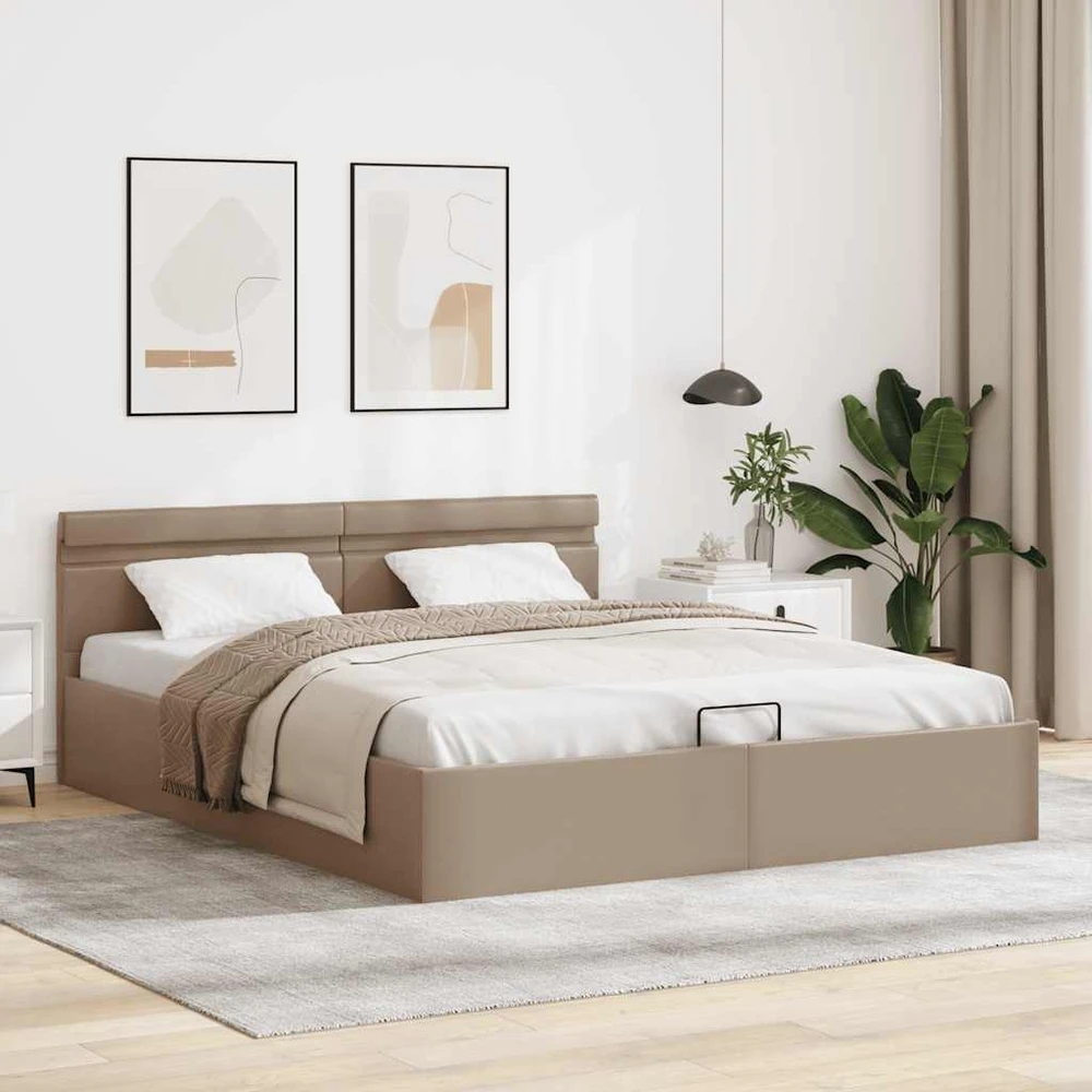 Lovos rėmas su LED/daiktadėže, rudas, 160x200cm, dirbtinė oda