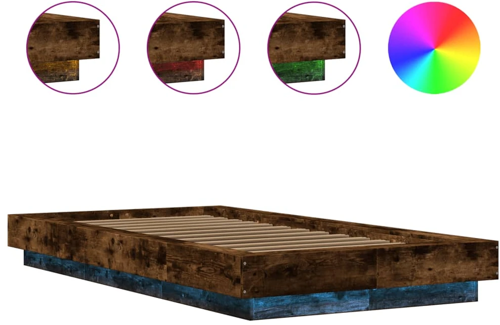 Lovos rėmas su LED, dūminio ąžuolo, 100x200cm, apdirbta mediena