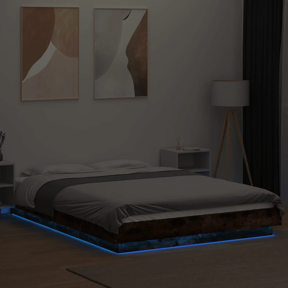 Lovos rėmas su LED, dūminio ąžuolo, 120x190cm, apdirbta mediena
