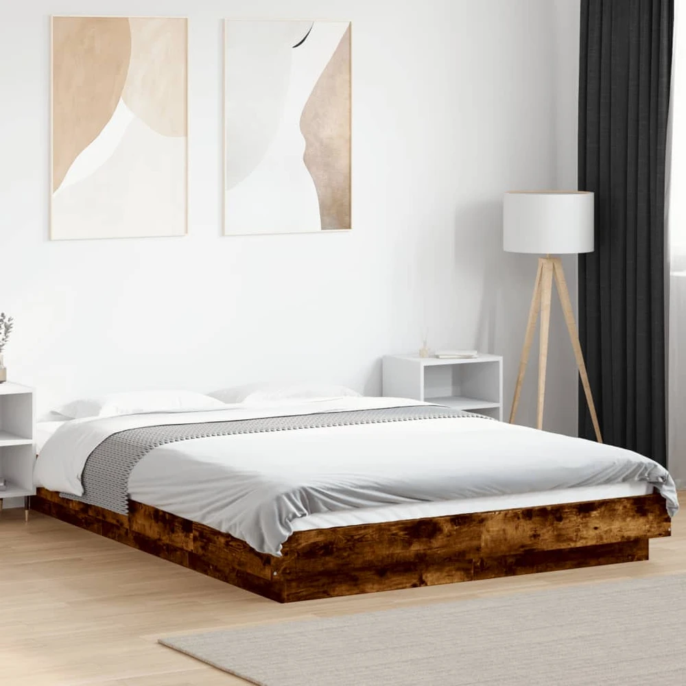 Lovos rėmas su LED, dūminio ąžuolo, 120x200cm, apdirbta mediena