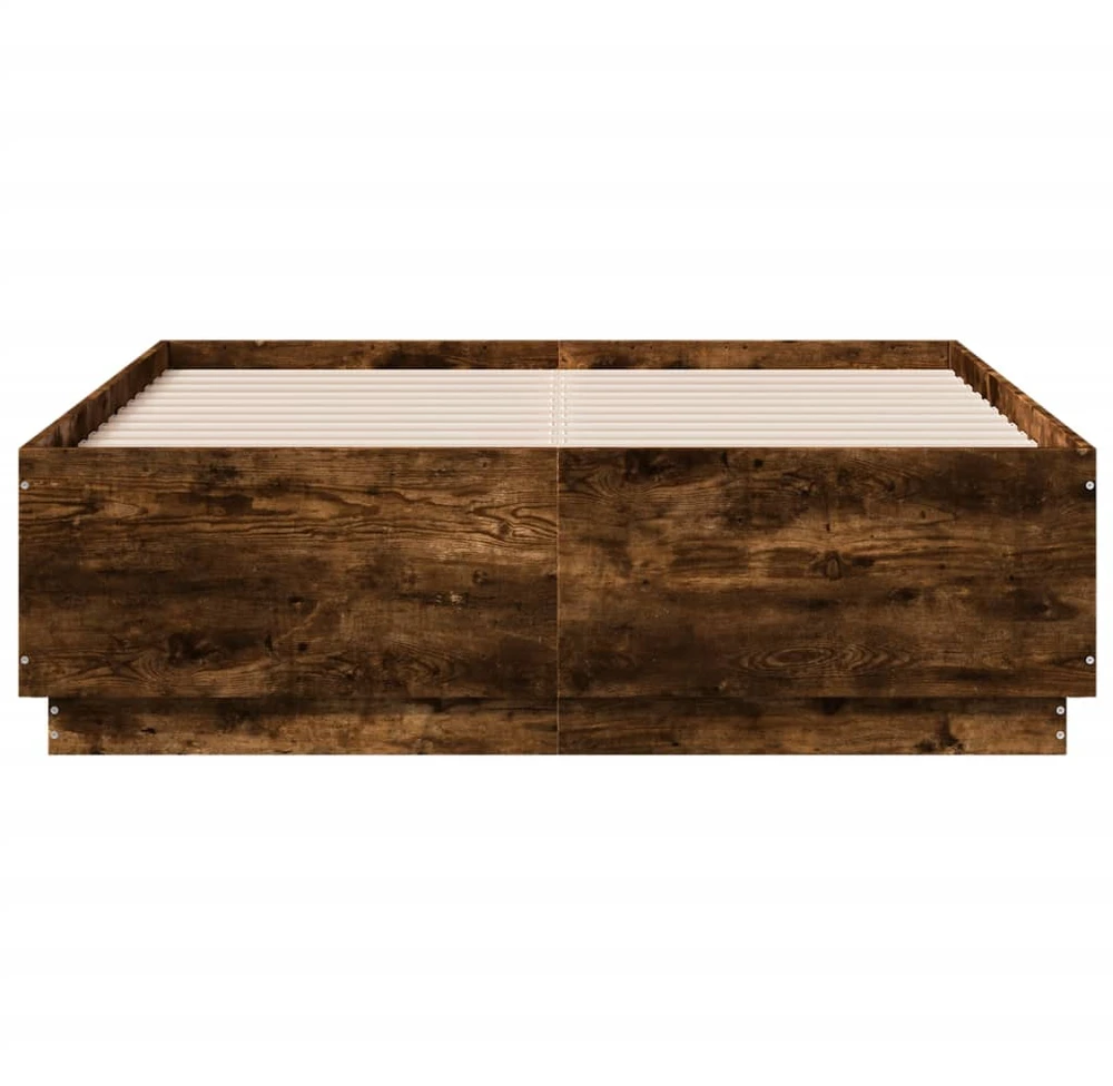 Lova Lovos rėmas su LED, dūminio ąžuolo, 135x190cm, apdirbta mediena