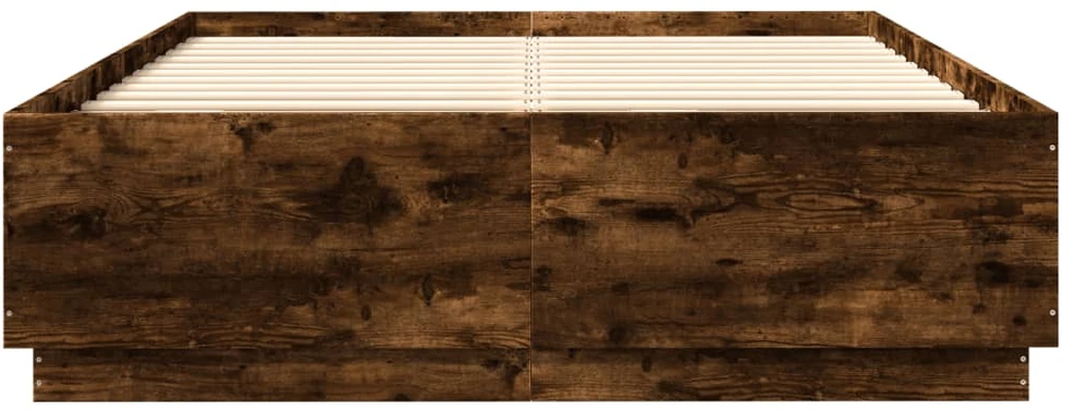 Lovos rėmas su LED, dūminio ąžuolo, 140x200cm, apdirbta mediena