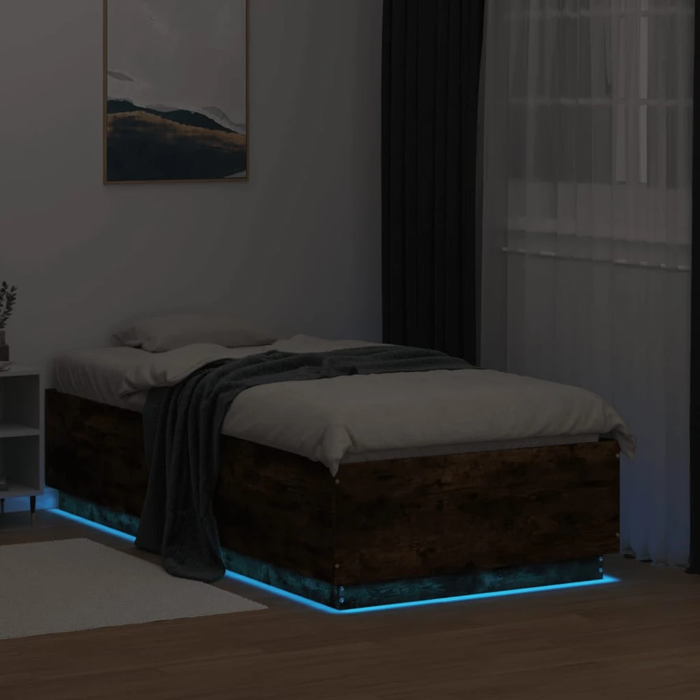 Lovos rėmas su LED, dūminio ąžuolo, 75x190cm, apdirbta mediena